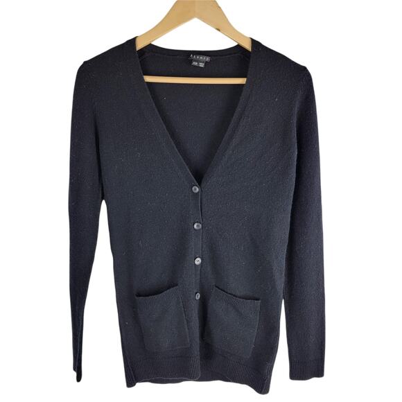 Theory Maira Royal Cashmere 1/2 Button Up Cardigan Black Long Sleeve - Picture 1 of 5